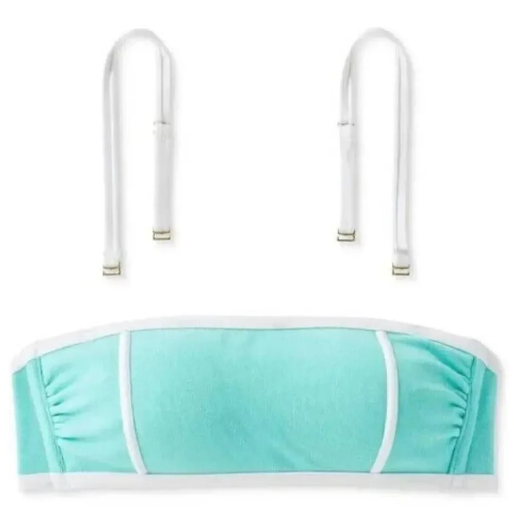 Kona Sol Bandeau Terry Cloth Aqua and White Swimsuit NWT Size XL